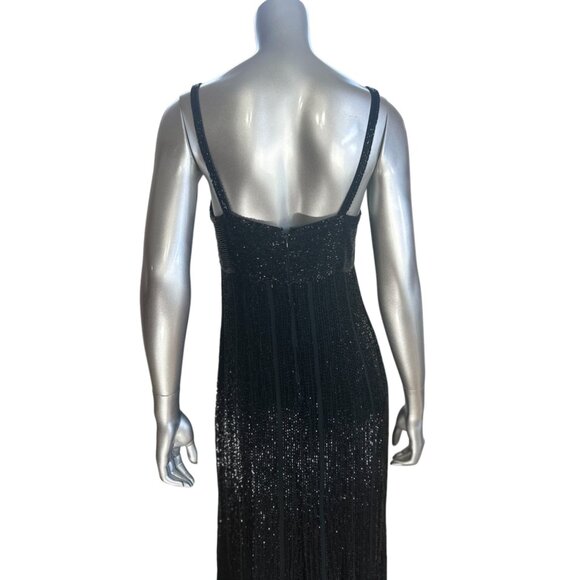 Vintage Oleg Cassini Silk Black Beaded Formal Evening Gown Dress 8 - Picture 3 of 16